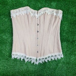 Bustier Corset Baby Pink Cream Crochet Trim Lace Up